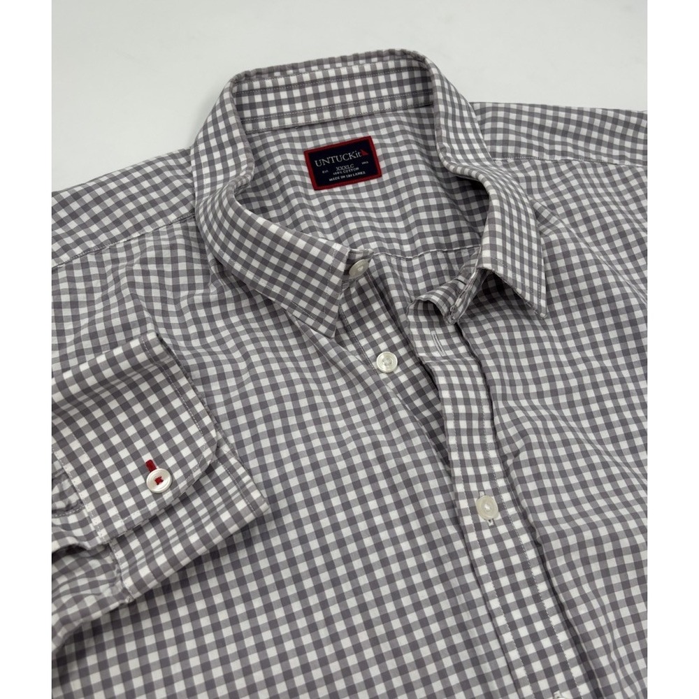 UNTUCKit Men's XXXLC Cotton Gray Checkered Long Sleeve‎ Button Down Shirt